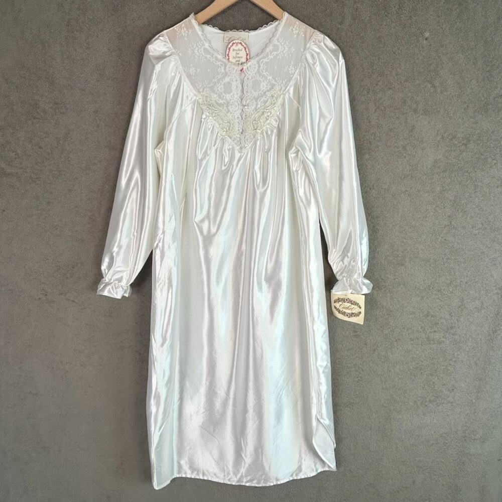 Vtg Cachet Sears Womens Satin‎ Nightgown Size S Lace Cottagecore Grannycore